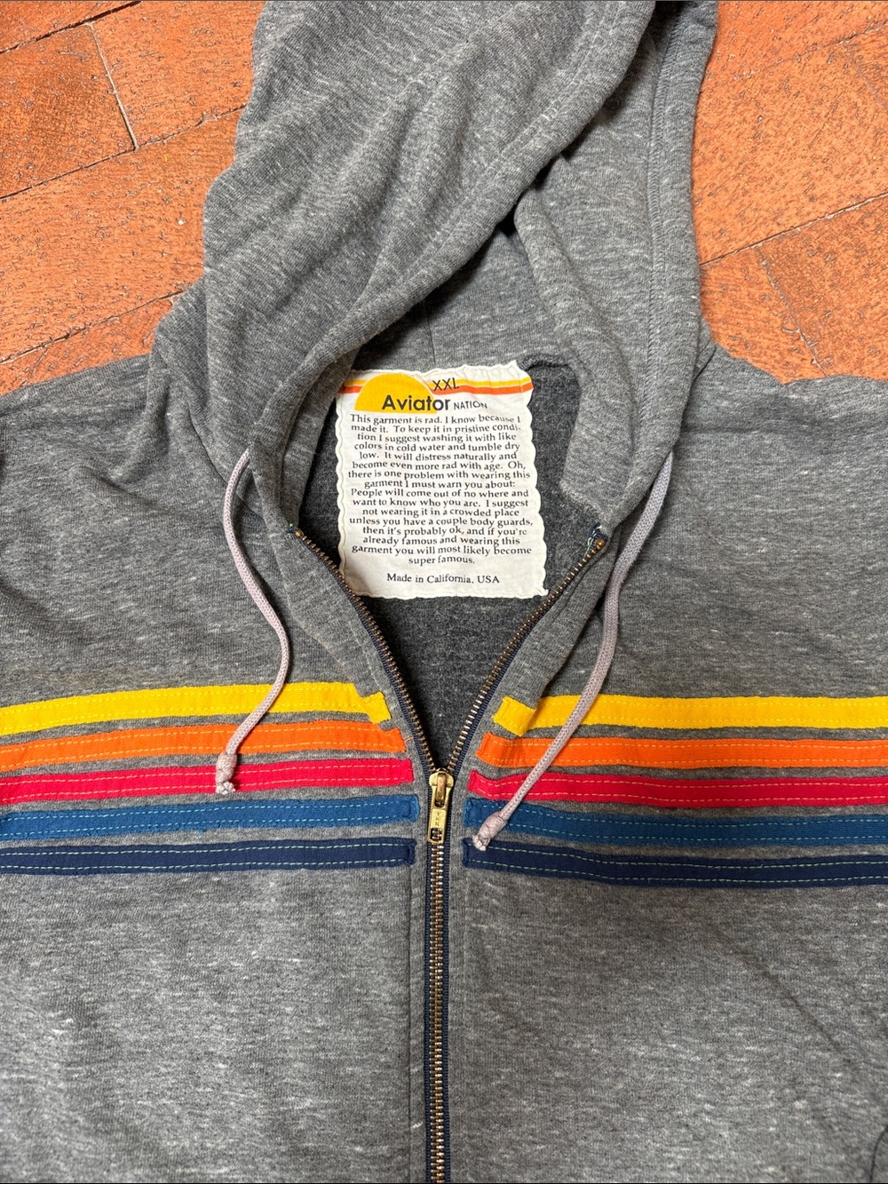 Aviator Nation Mens Gray Zip-Up Hoodie XXL